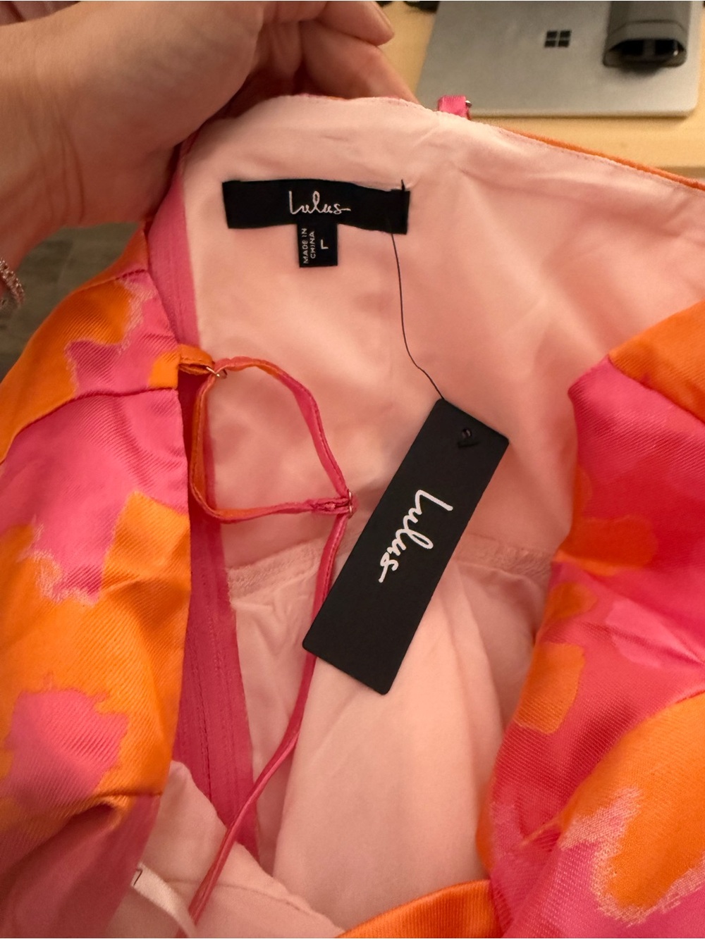 Lulu's Pink and Orange Floral Strapless Midi Dress NWT - Picture 4 of 4